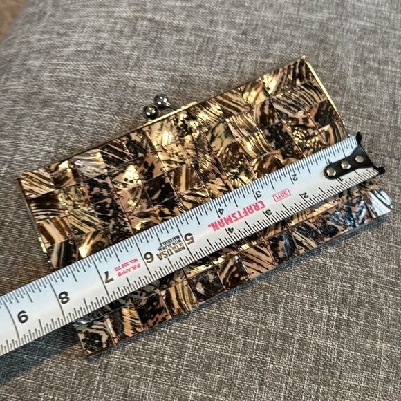 Vintage Mad Bags Mother of Pearl Shell Tiles Brown Black Beaded Clutch - Picture 7 of 7